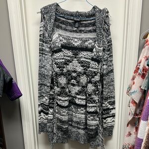 Wrangler Retro Black and White Knit Cardigan with Hood